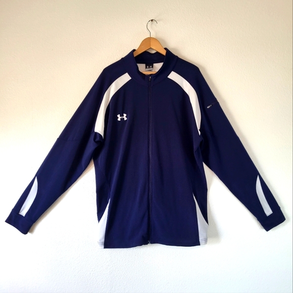 Under Armour Other - Under Armour Size XL Blue White Stripes Mock Neck Full Zip Warm-up Jacket